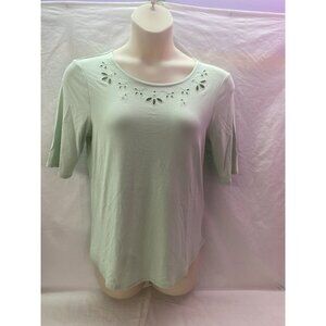 NWT Cupio Women's Large Mint Green Short Sleeve Embroidered  Cut out Neckline Sh